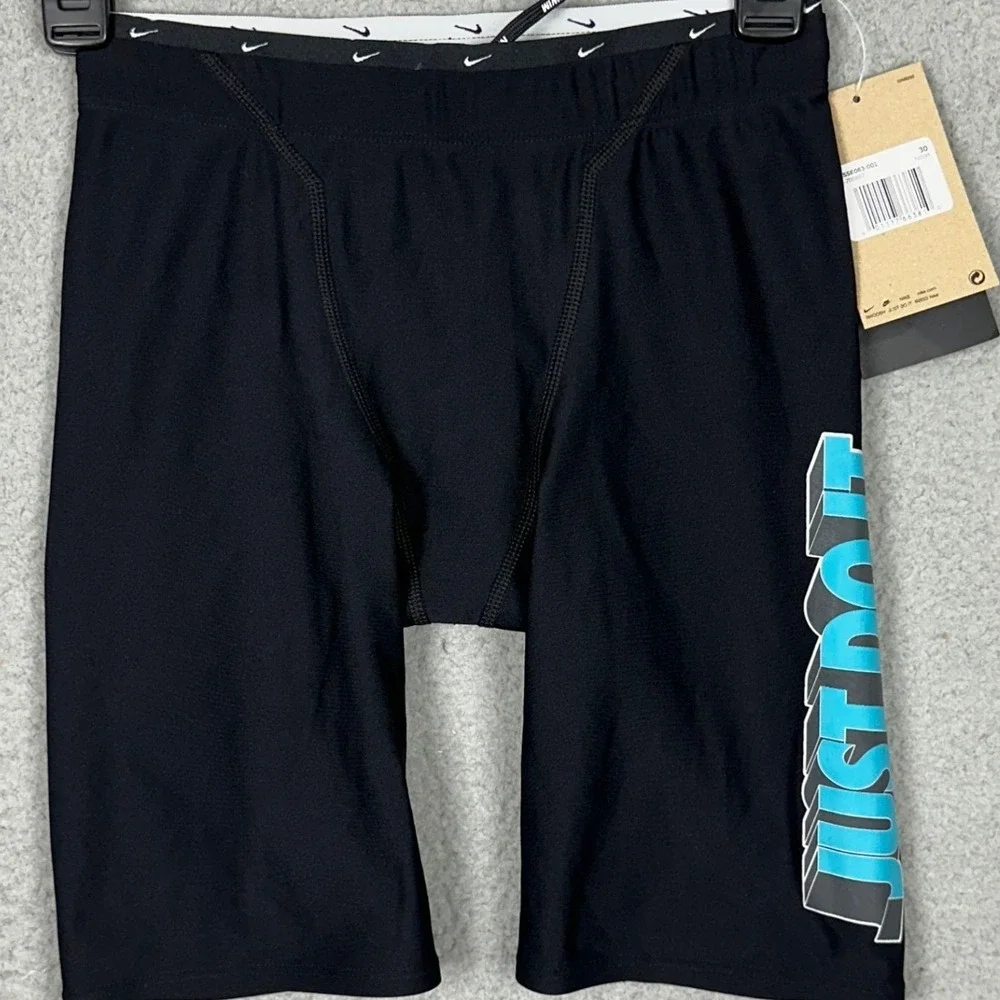 NEW Nike Swim Jammers Mens 30 HydraStrong Black Just Do It Graphic Swoosh Trunks